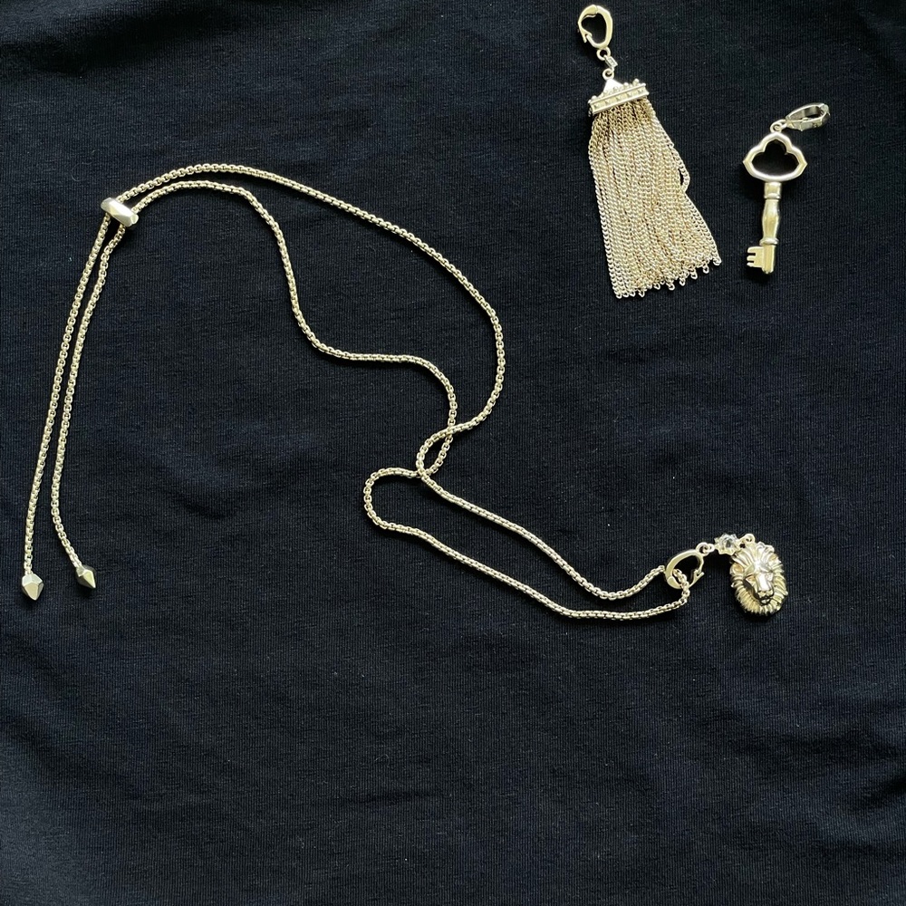Kendra Scott long, adjustable necklace with charms.